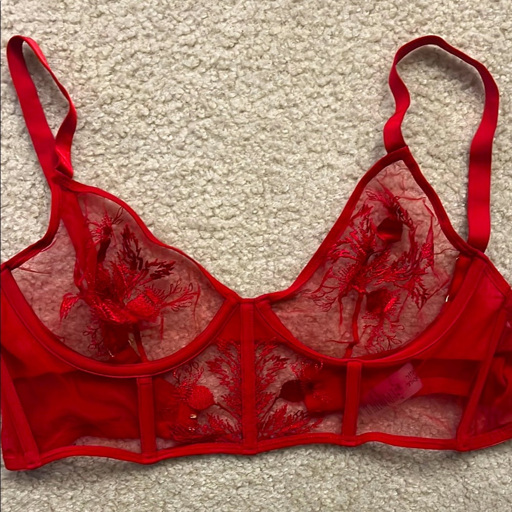 Red Lace Longline Bra